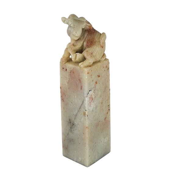 Accents Vintage Chinese Asian Carved Marble Stone Goat Ram Seal Stamp